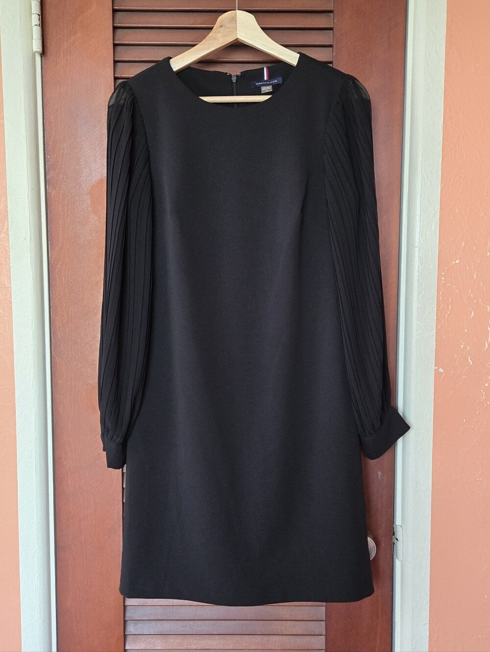 Tommy Hilfiger Black Chiffon Pleated-Sleeve Dress, S